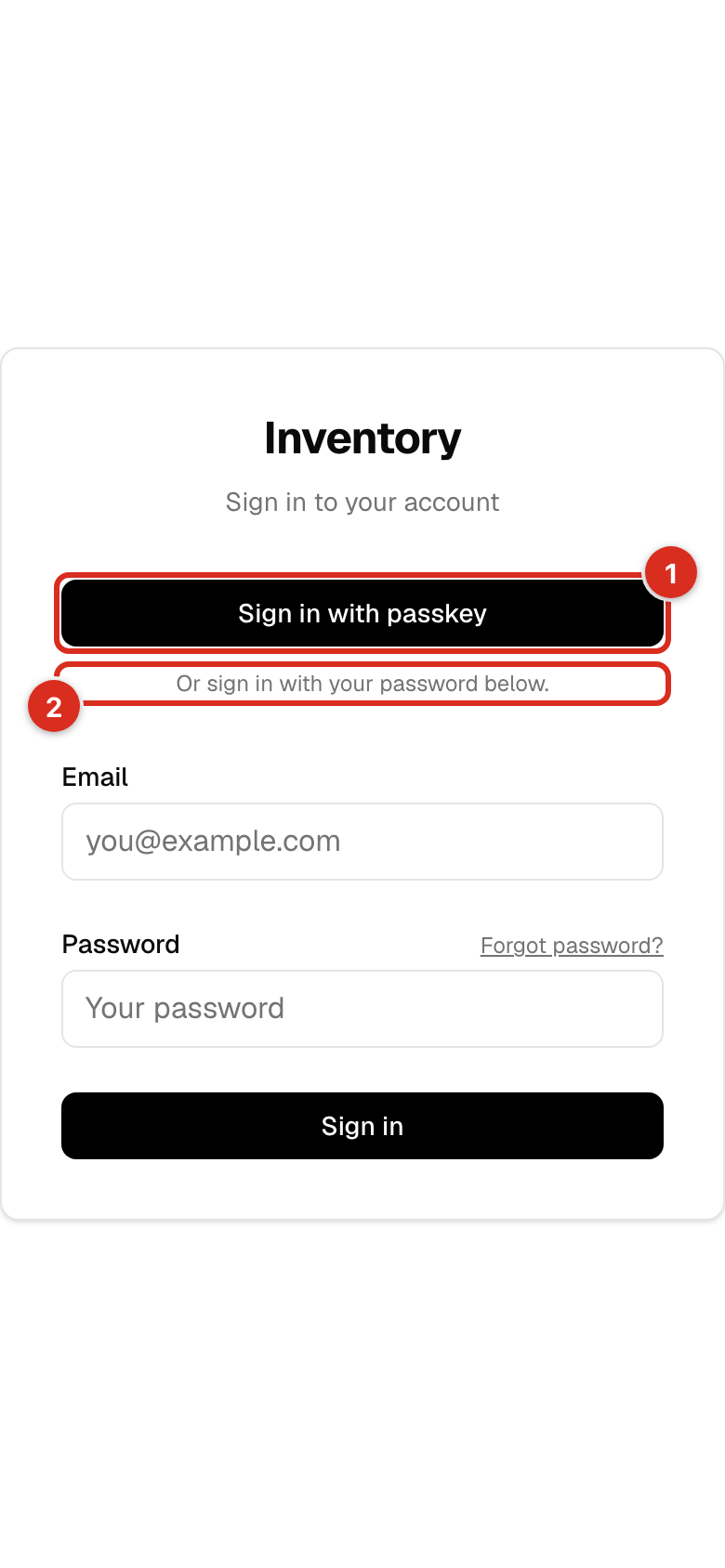 The passkey button and the hint beneath it