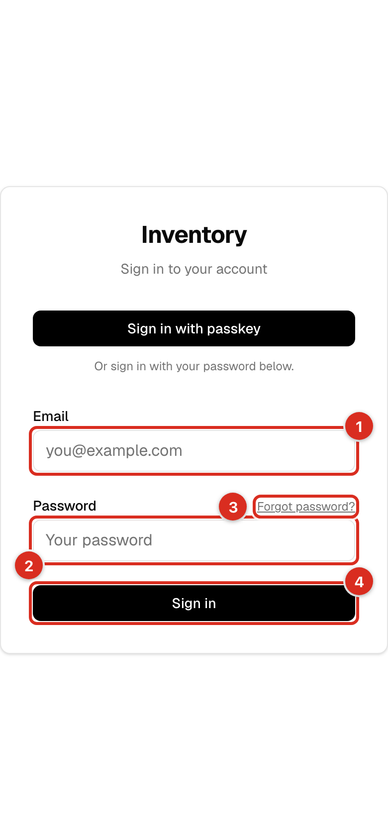 The password form with email, password, Forgot password and Sign in highlighted