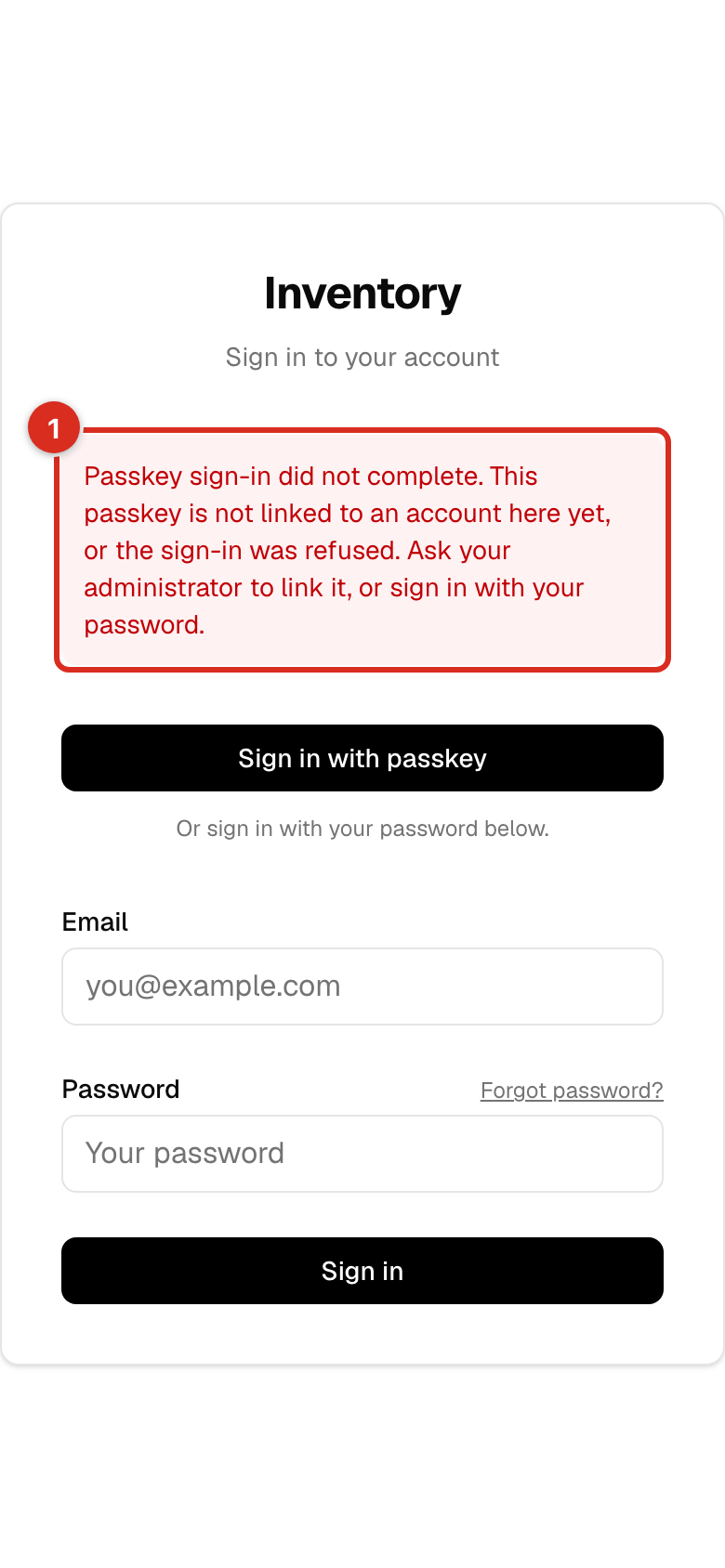 The not-linked notice on the sign-in screen