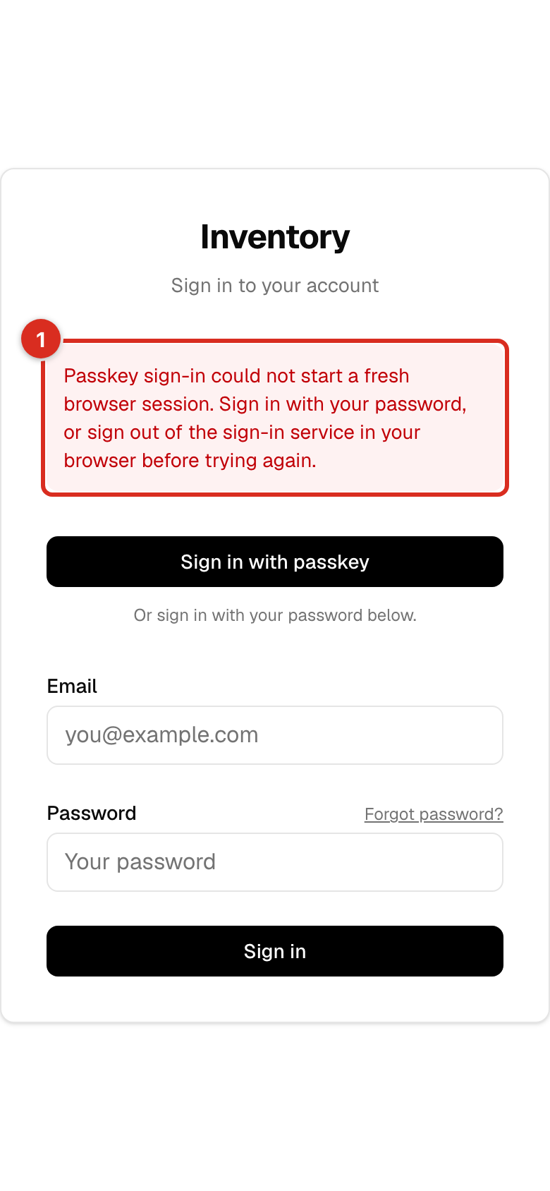 The session notice on the sign-in screen