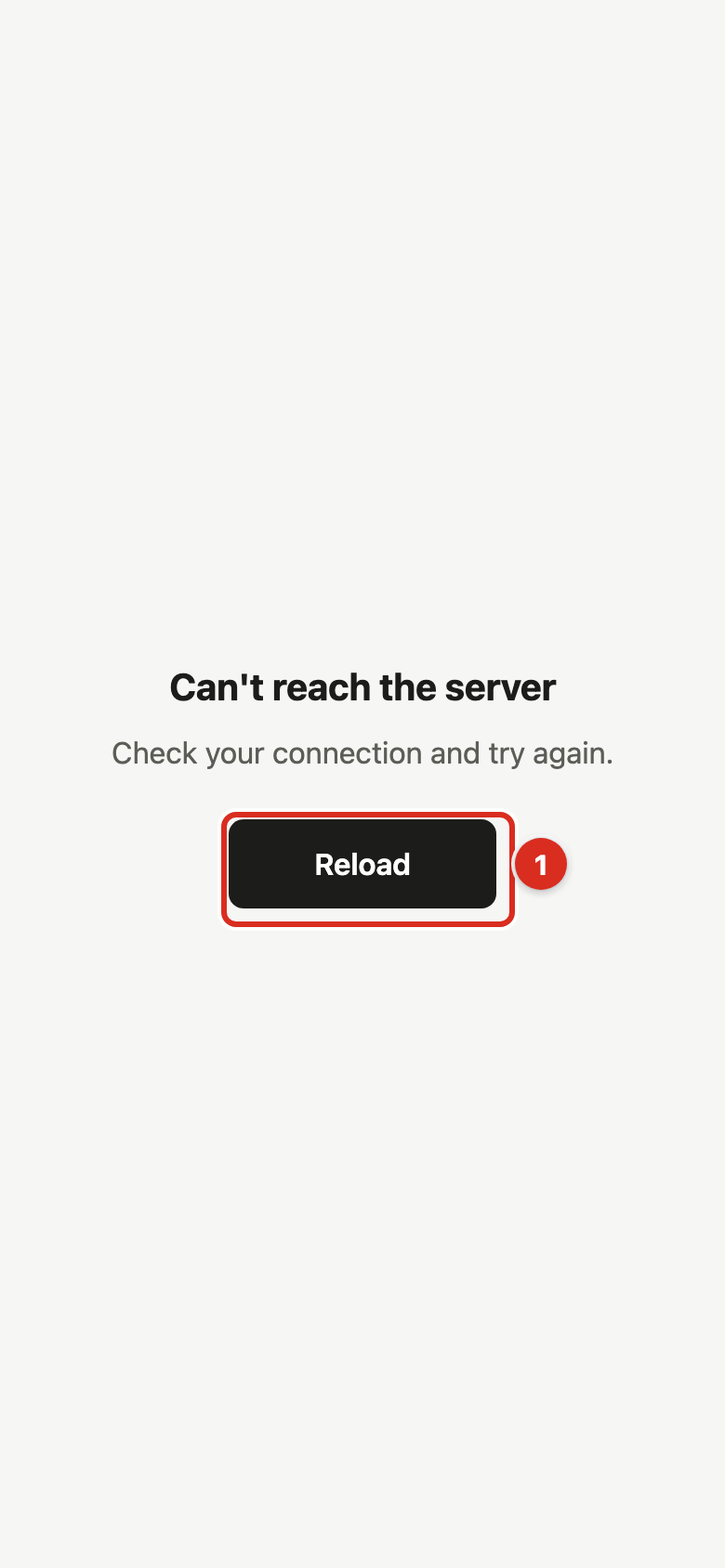 The can't-reach-the-server page with the Reload button highlighted